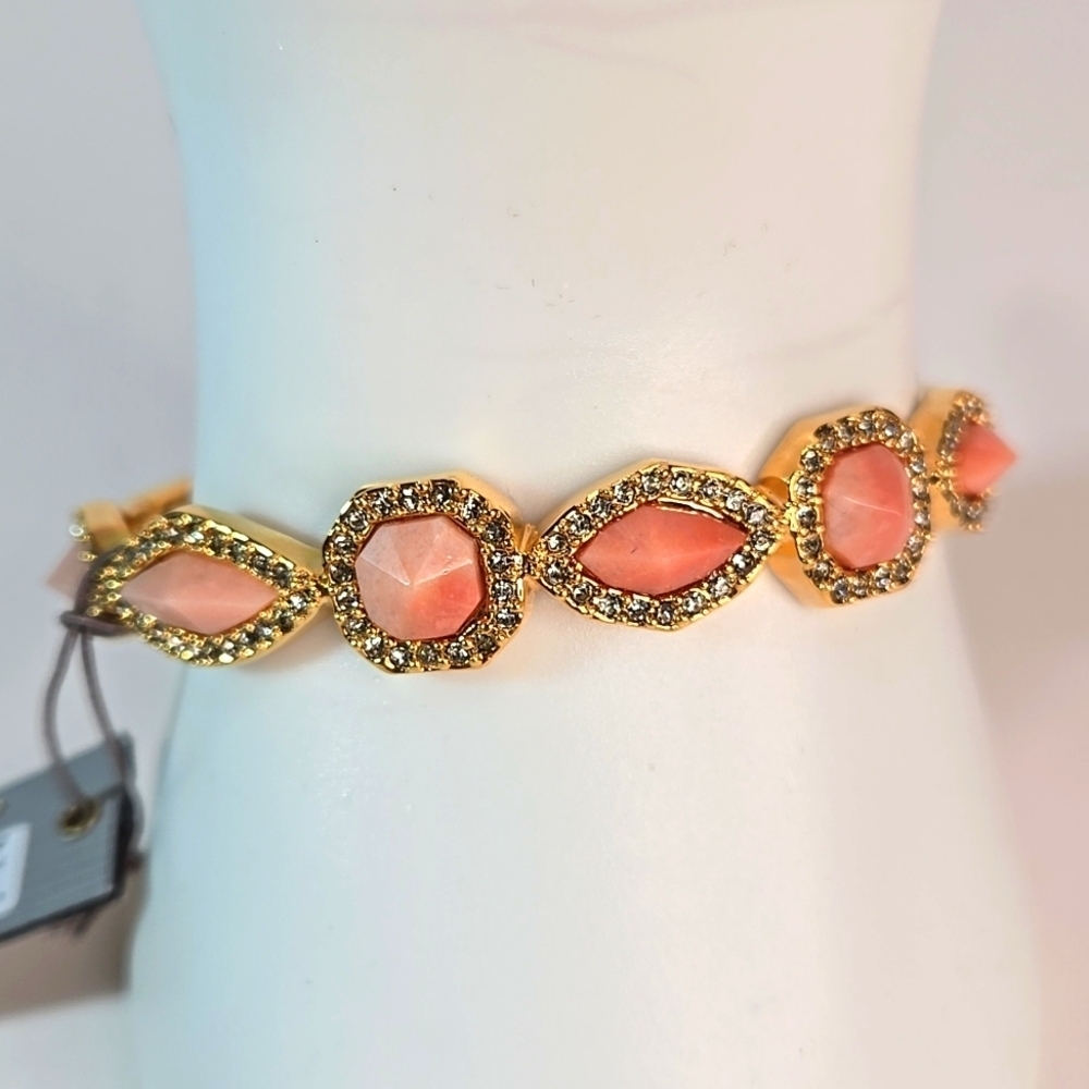 Nwt Louise Et Cie Bangle Bracelet Gold Semiprecious Crystals Elegant Gold